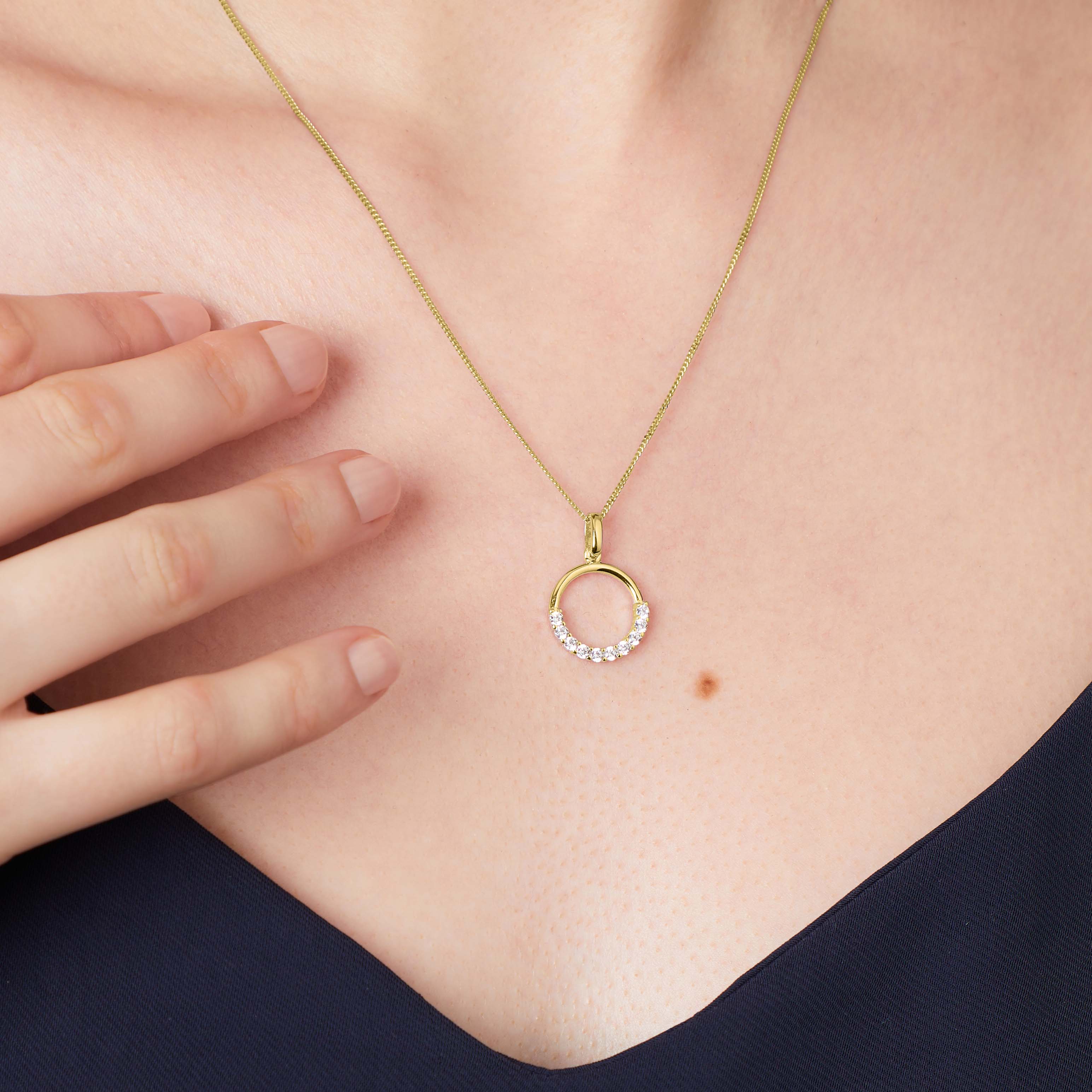 Gold Vermeil Half Stone Set Circle Pendant