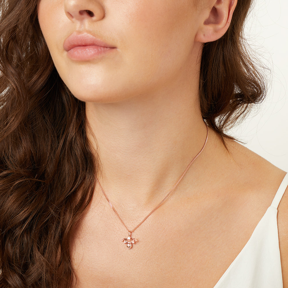 18ct Rose Gold Vermeil Bee Necklace With Cubic Zirconia