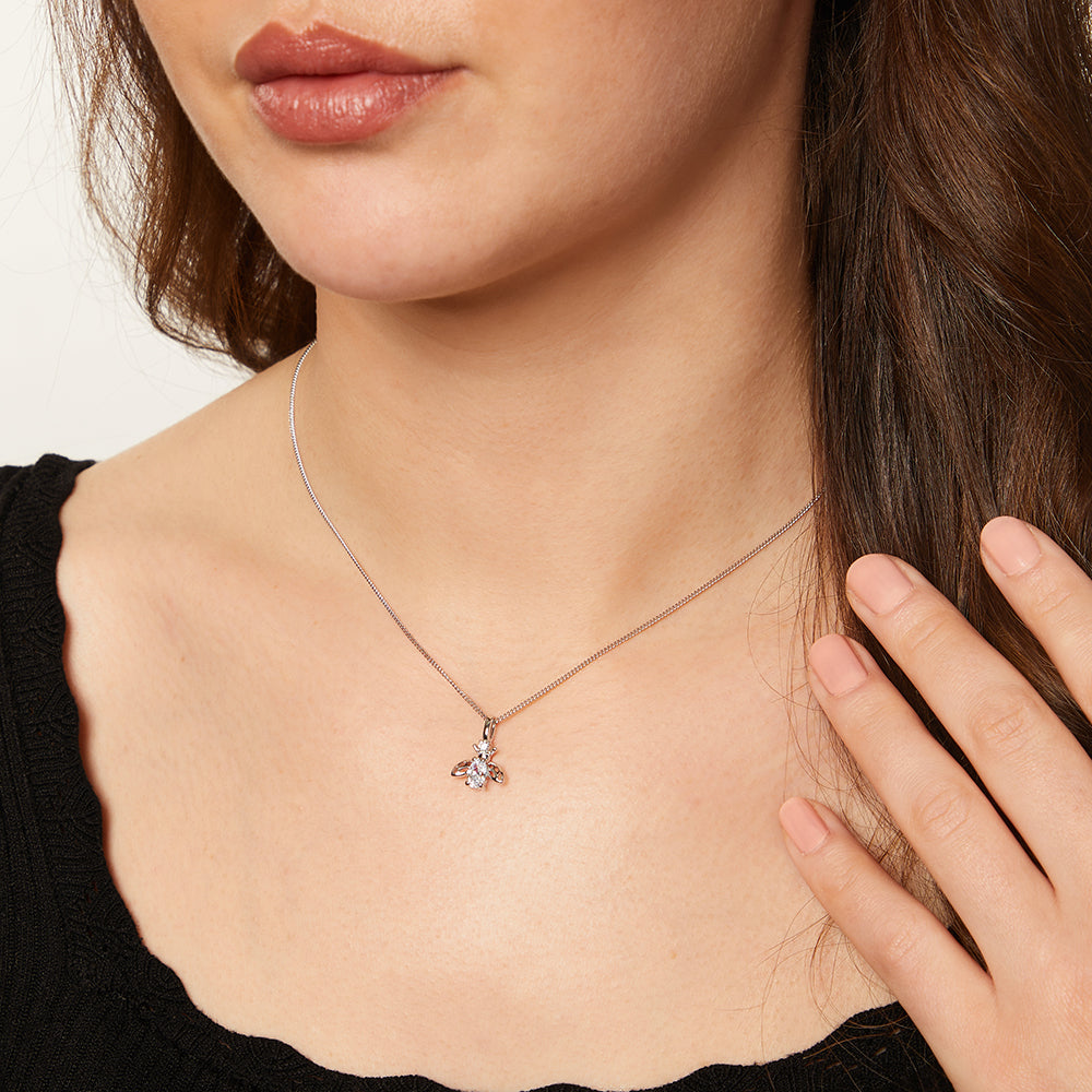 Sterling Silver Bee Oval Cubic Zirconia Necklace