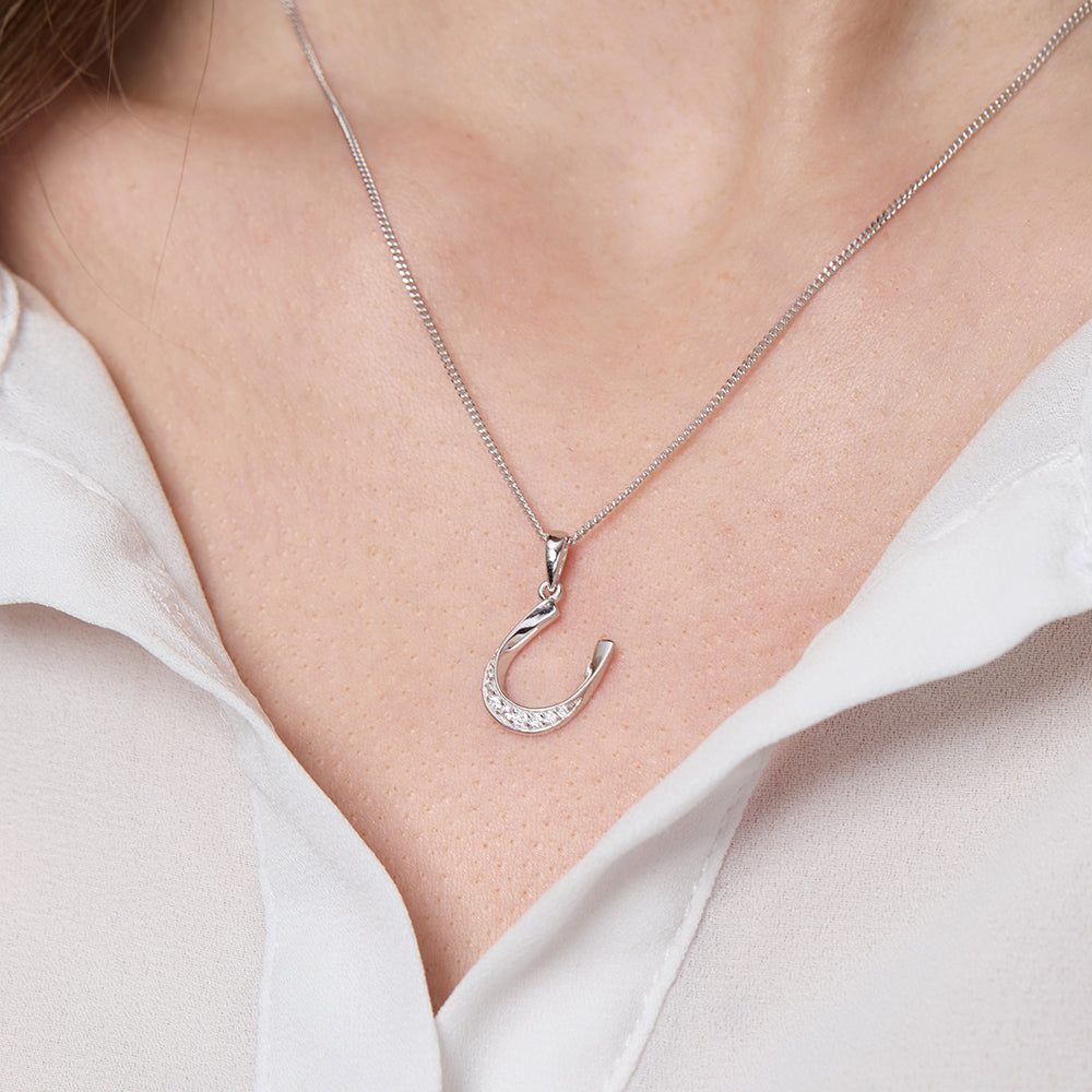 Sterling Silver Horseshoe Necklace - Pave Cubic Zirconia
