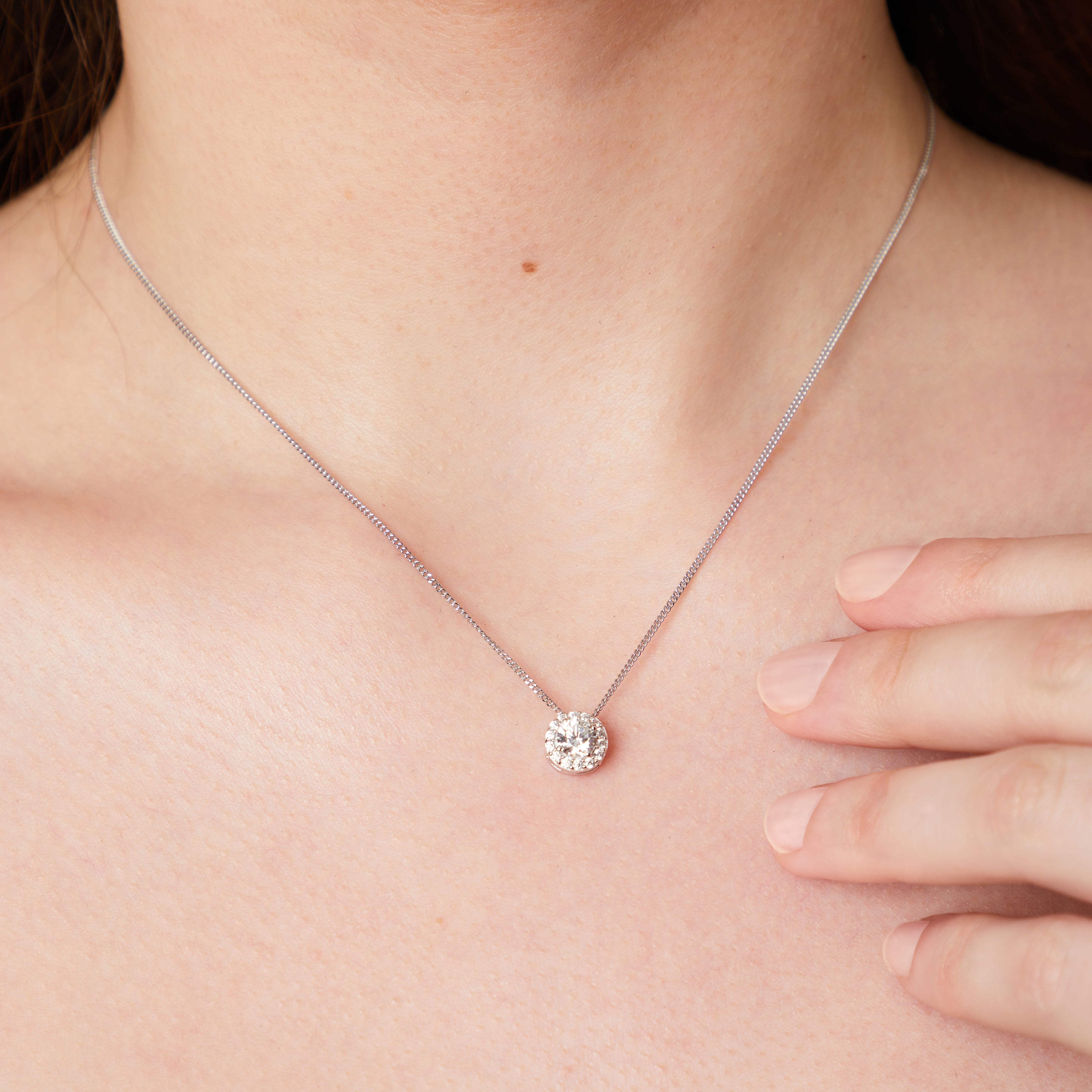 Solid 925 Sterling Silver Round Halo Pendant Necklace | Premium AAA Cubic Zirconia