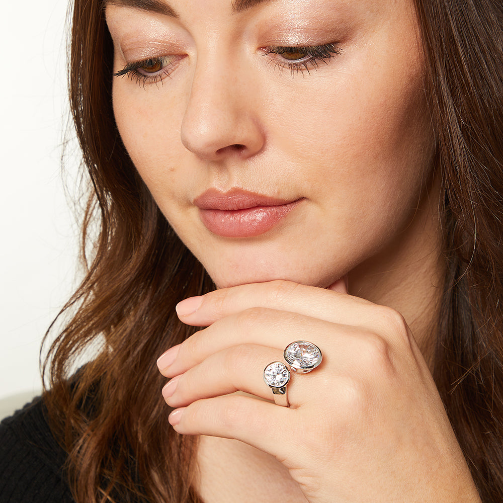 Sterling Silver Open Band Ring With Two Cubic Zirconia