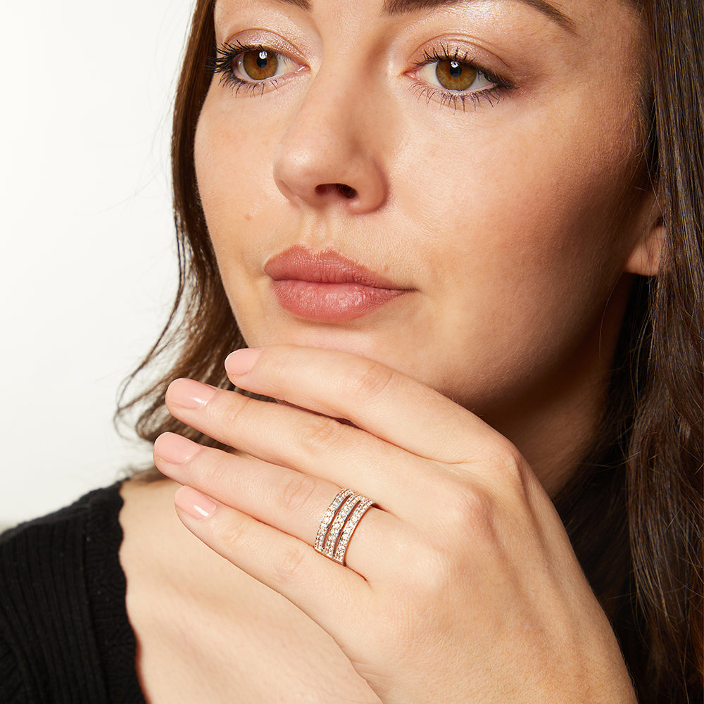Sterling Silver Triple Band Pave Ring