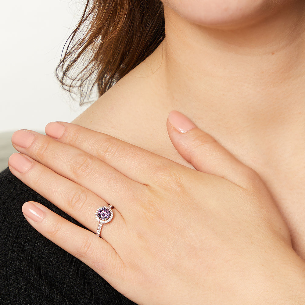 Sterling Silver Amethyst Cubic Zirconia Halo Ring