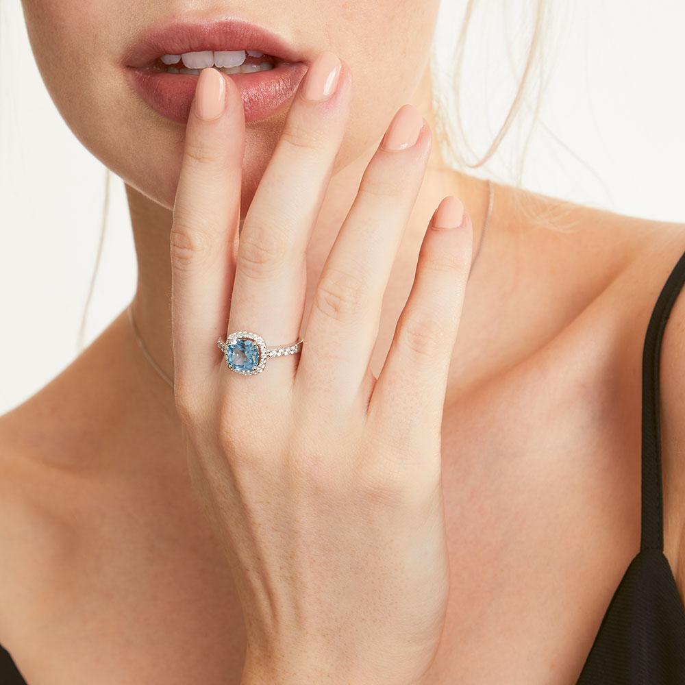 Sterling Silver 3ct Cushion Cut Blue Topaz Zirconia Ring