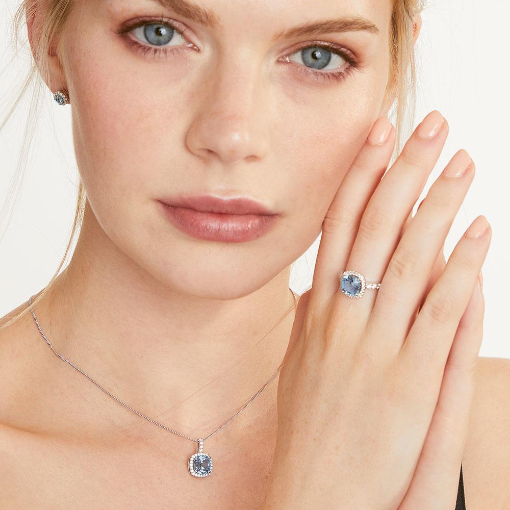 Sterling Silver 3ct Cushion Cut Blue Topaz Zirconia Ring