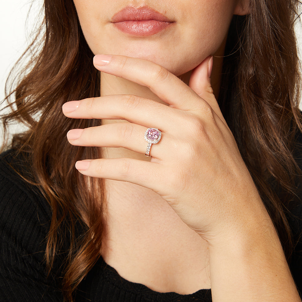 Sterling Silver 3 Carat Light Pink Zirconia Halo Ring
