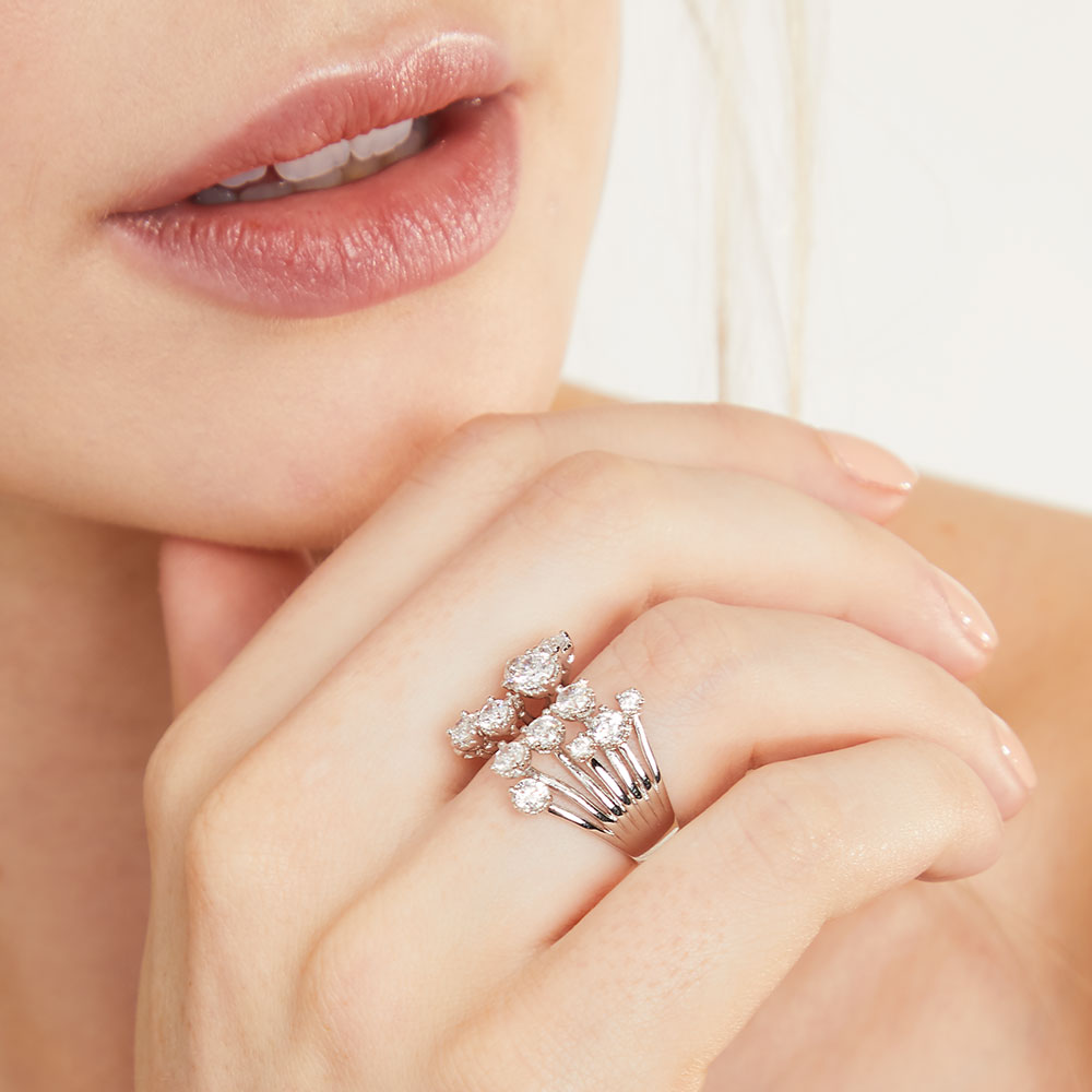 Sterling Silver Open Band Ring With Cubic Zirconia Tips