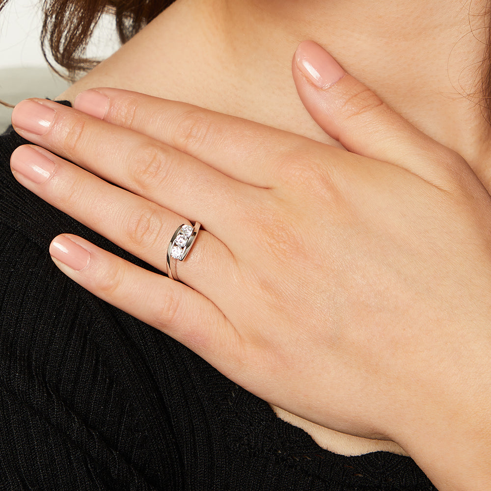 Sterling Silver Ring Set Three Round Cubic Zirconia Stones