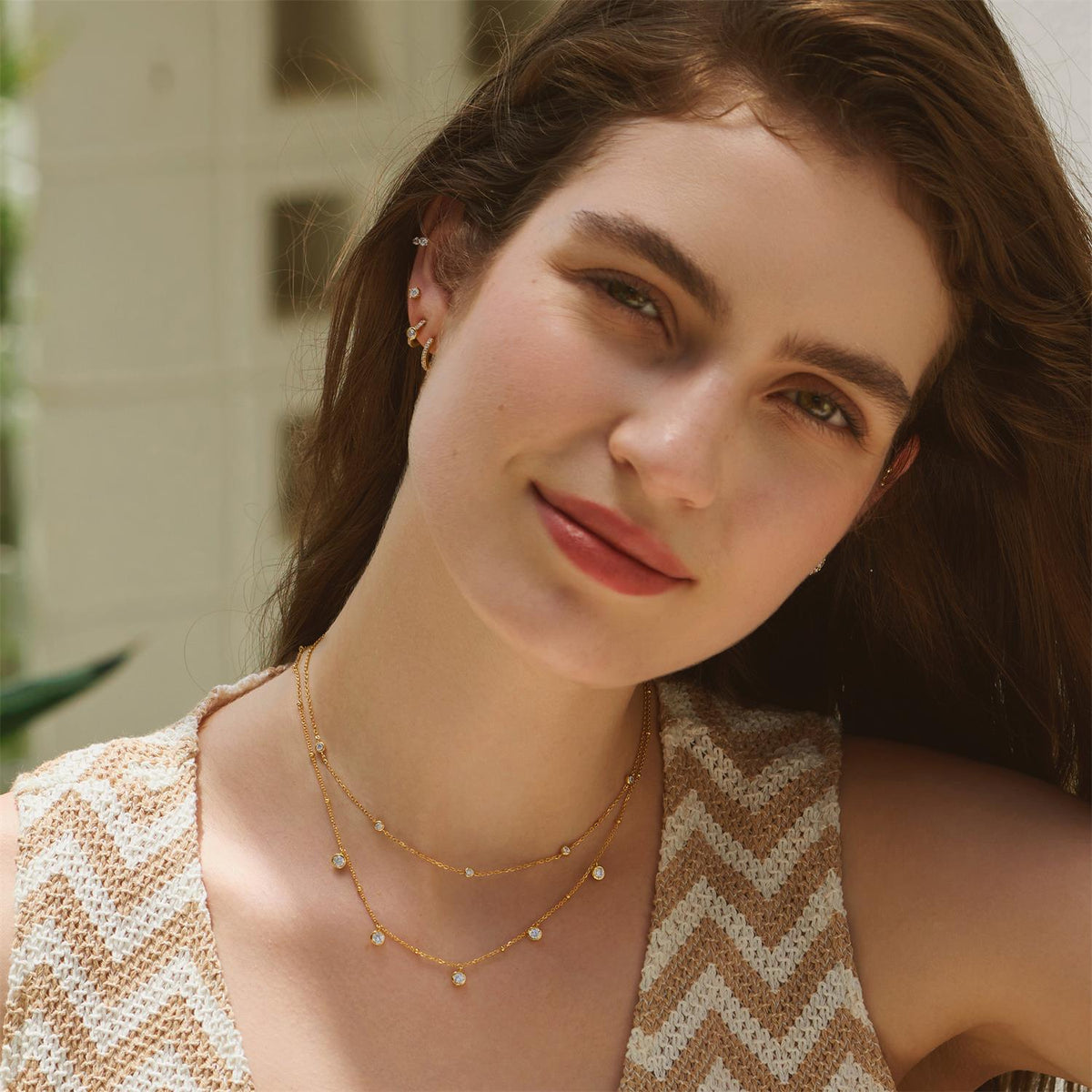 Gold Classic Bezel-Set Station Necklace
