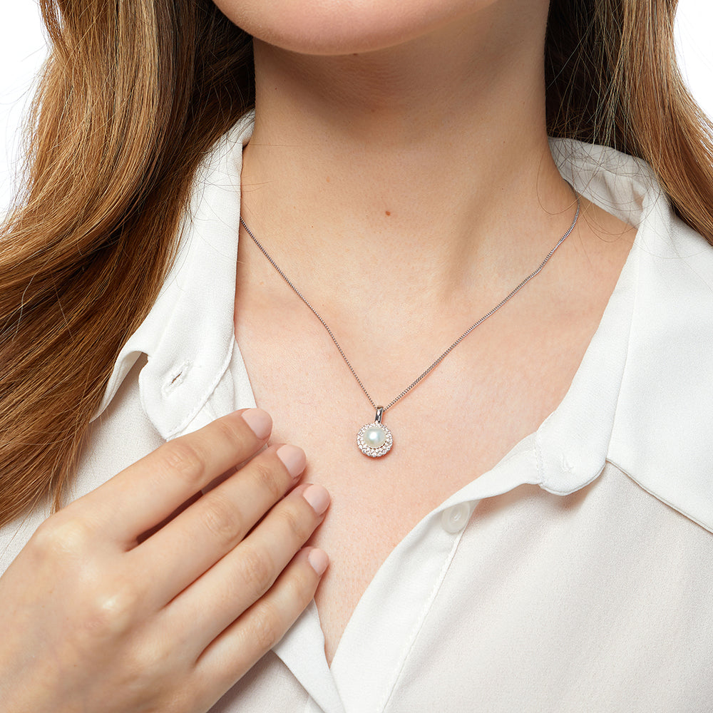 Silver Pearl Halo Necklace