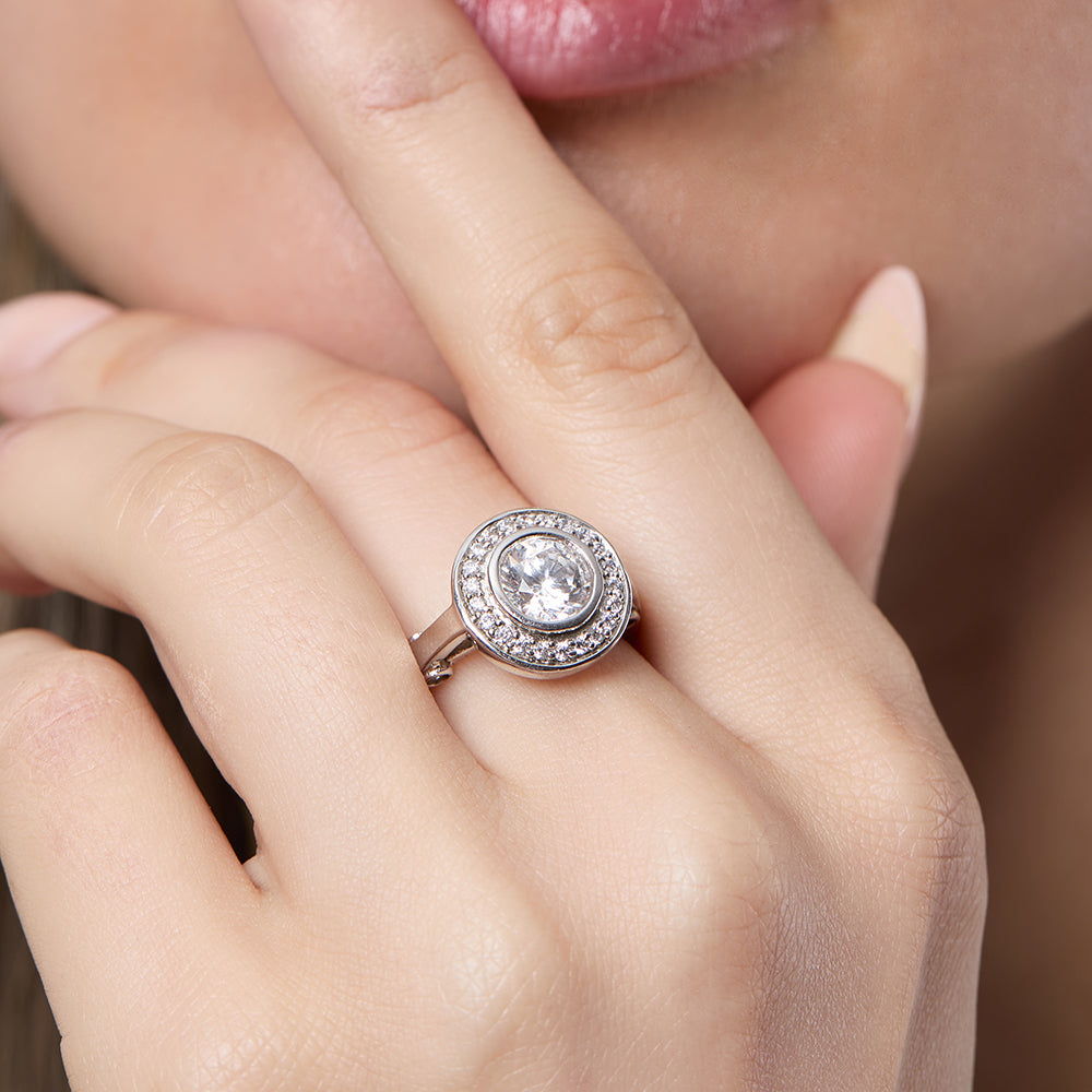 Sterling Silver Halo Bezel Set Ring
