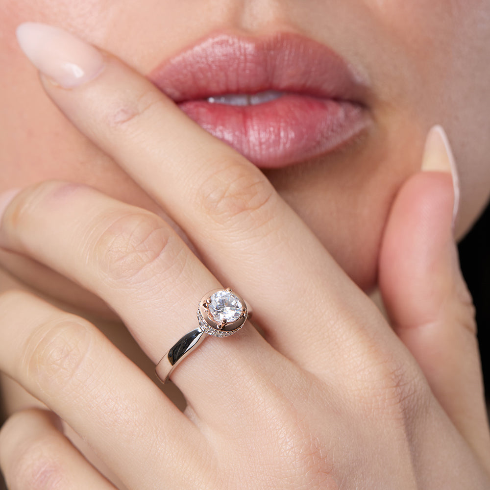 Sterling Silver Rose Gold Surround Half Carat Ring