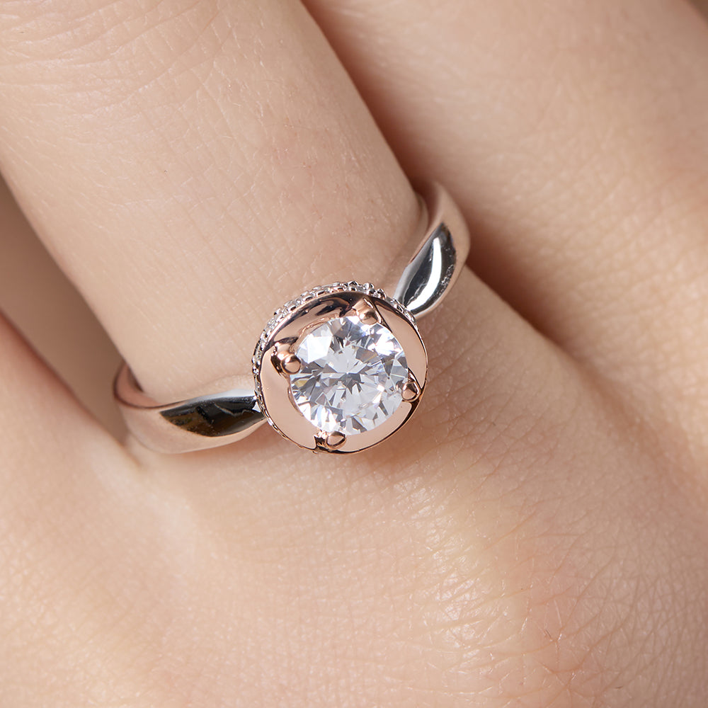 Sterling Silver Rose Gold Surround Half Carat Ring