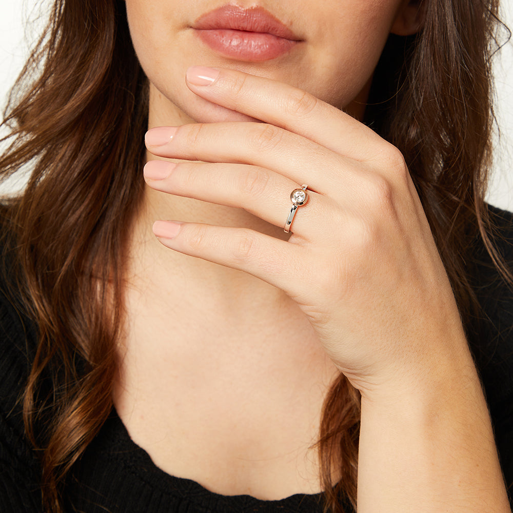 Sterling Silver Rose Gold Bezel Set Solitaire Ring