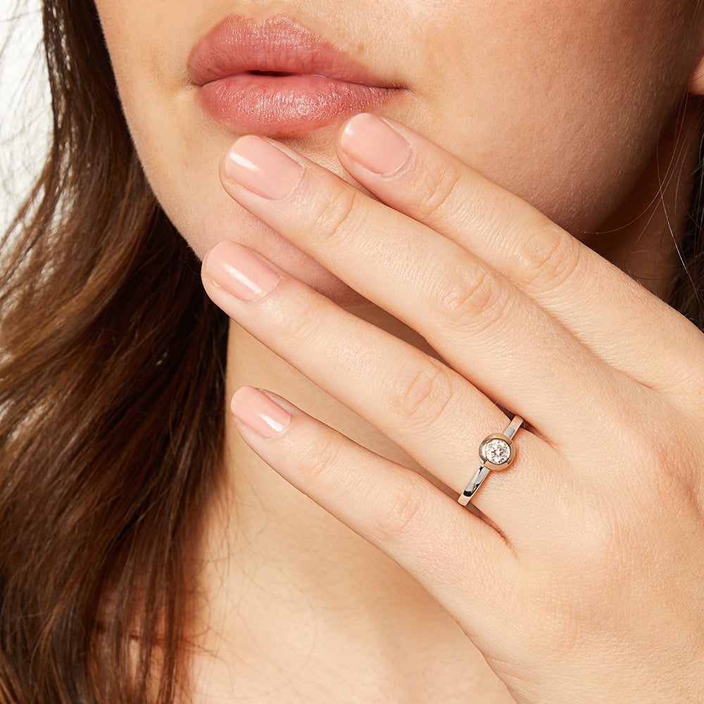 Sterling Silver Rose Gold Bezel Set Solitaire Ring