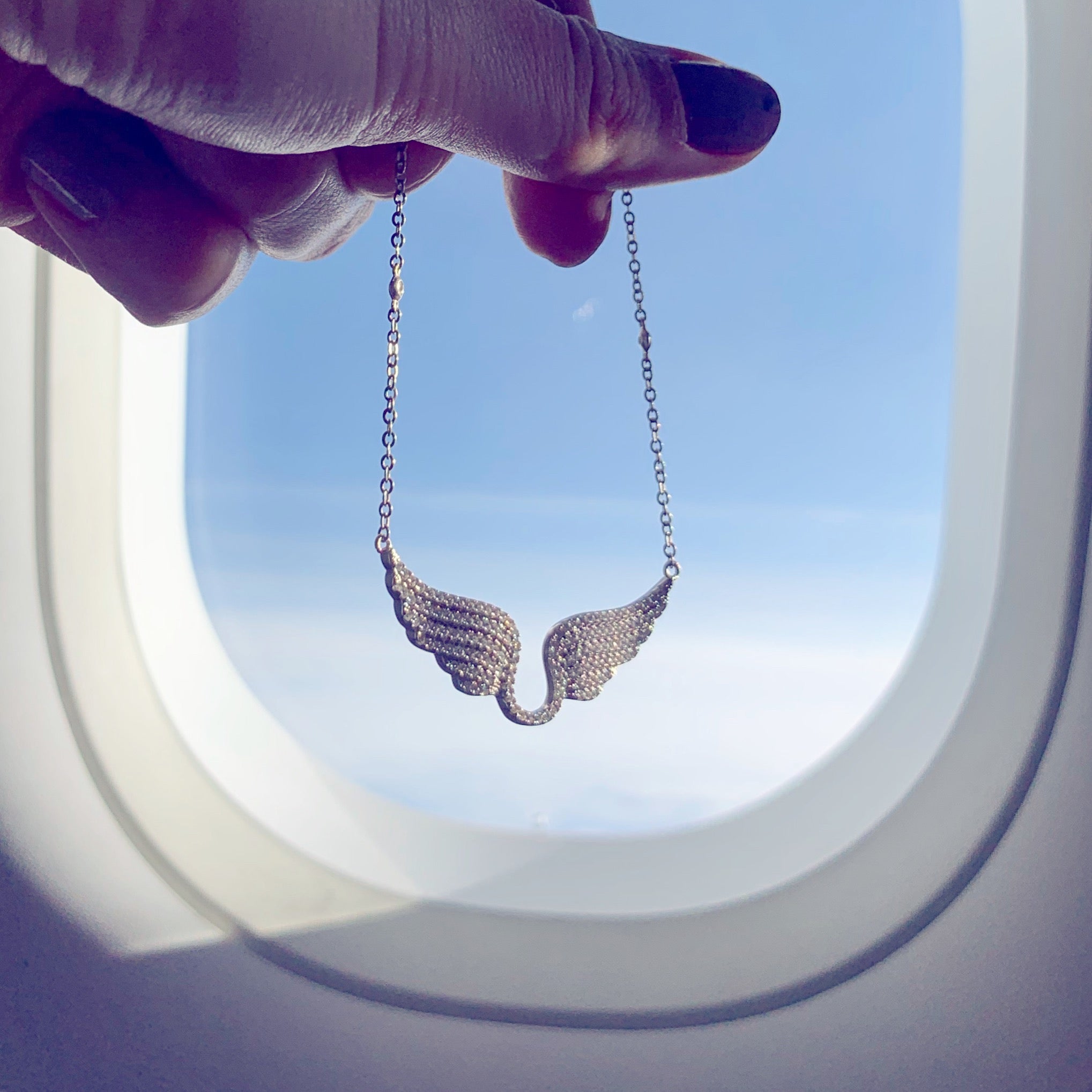Sterling Silver Wide Angel Wings Necklace