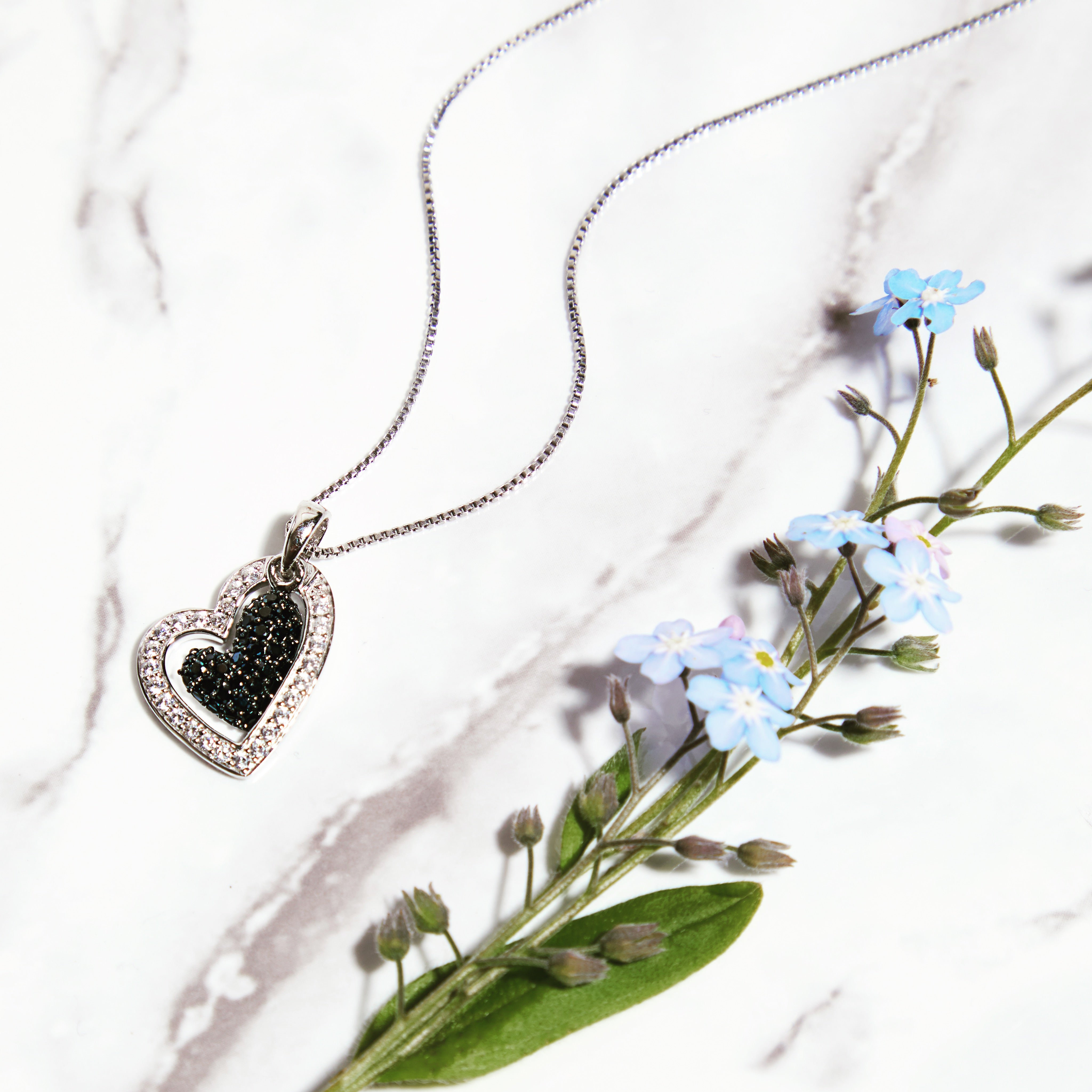 Sterling Silver Black White Open Heart Pendant