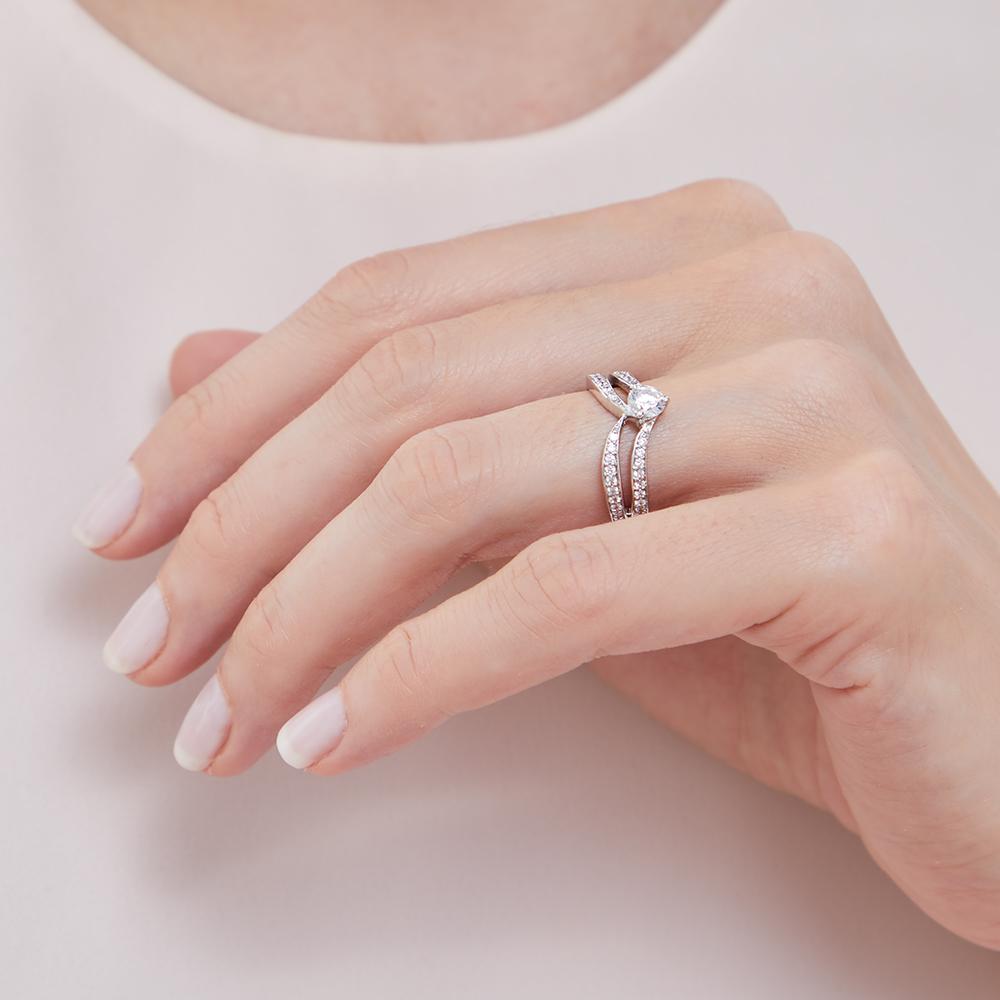 Sterling Silver Double Wishbone Ring With A Half Carat Centre