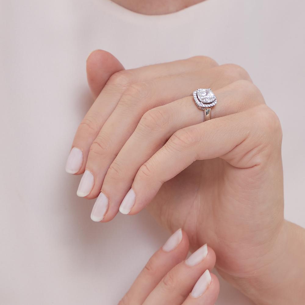 Sterling Silver 3 Carat Halo Cushion Cut White Zirconia Ring