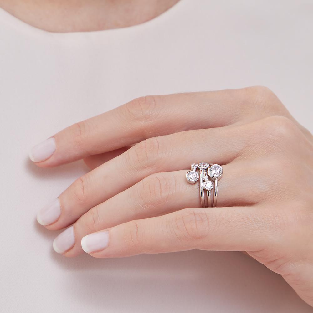 925 Sterling Silver 5 Stone Bubble Bezel Ring | Premium Cubic Zirconia