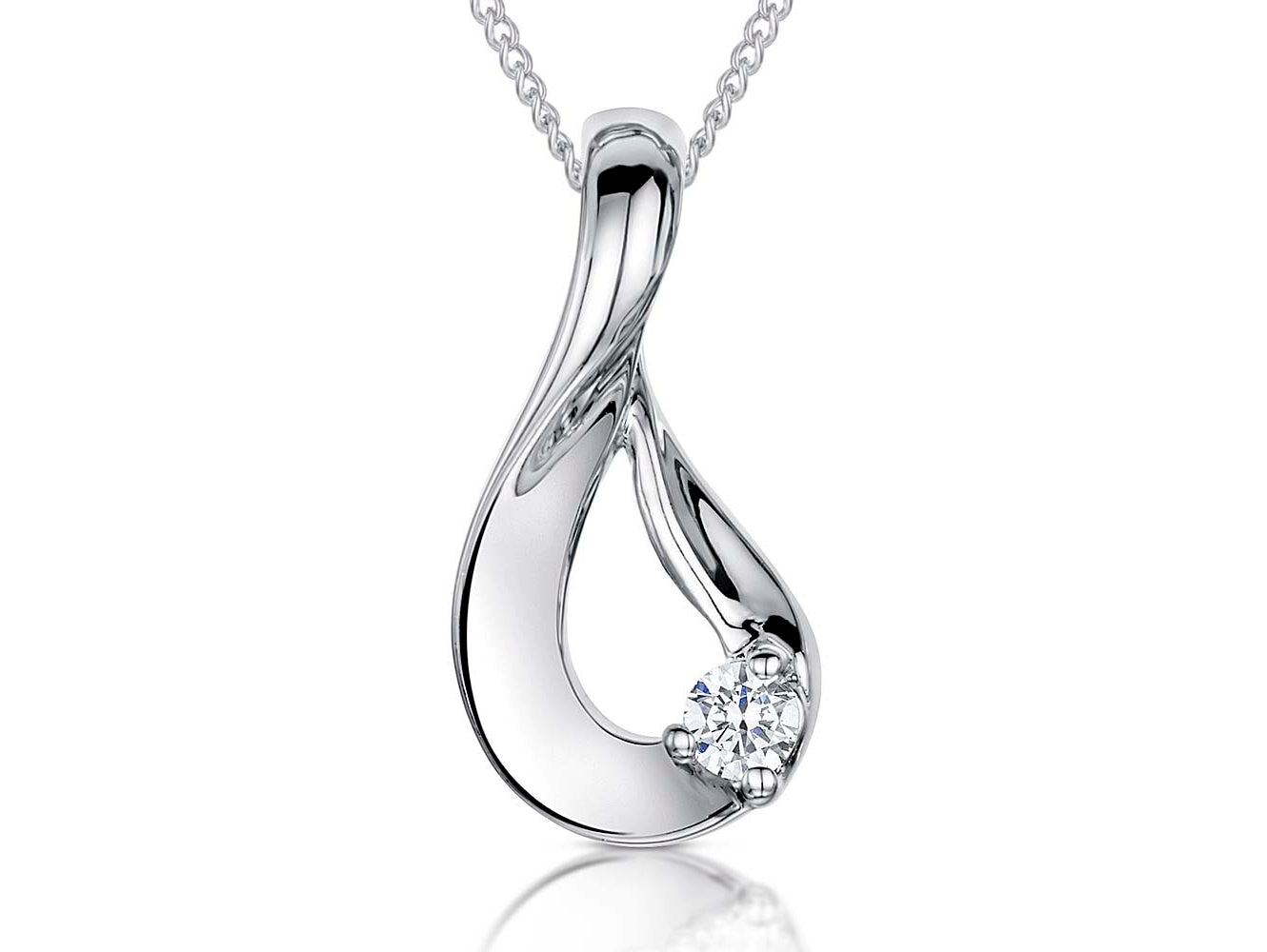 Sterling Silver Twisted Teardrop Pendant Set With Single Cubic Zirconia