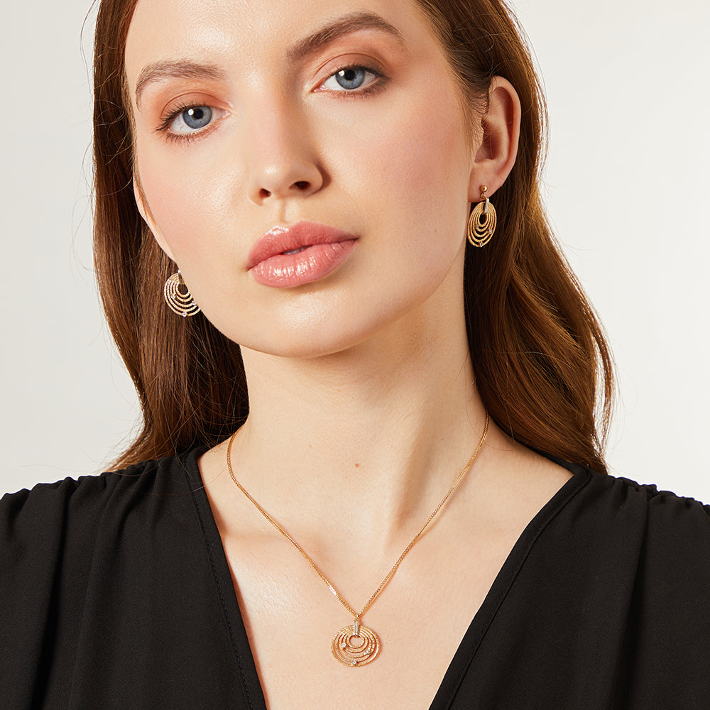 Yellow Gold & Diamond Circle Drop Earrings