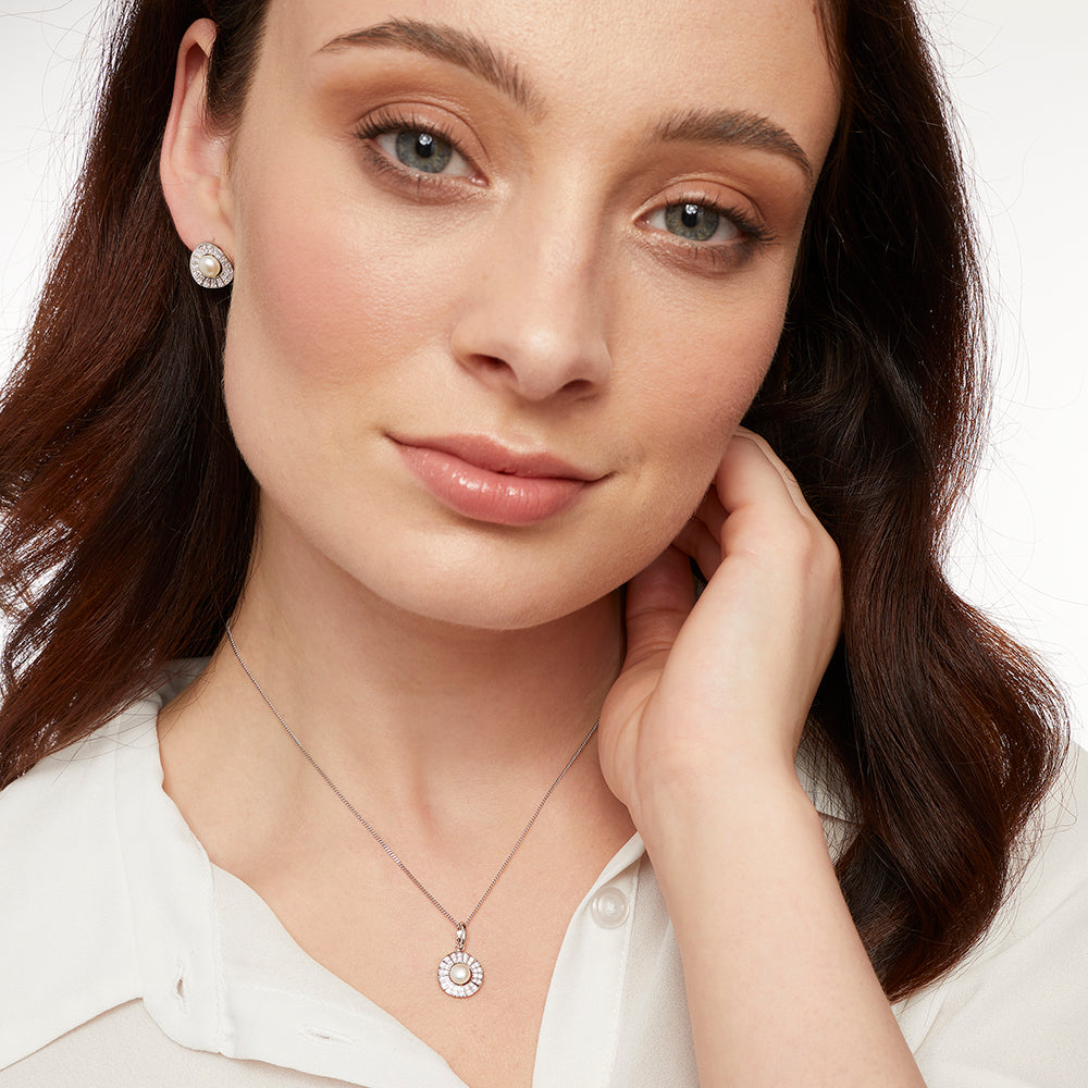 Sterling Silver Pearl Sunburst Necklace