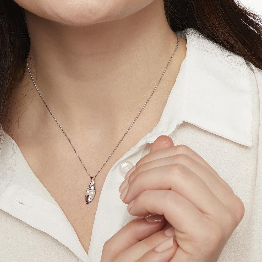 Sterling Silver Pearl Marquise Shape Pendant