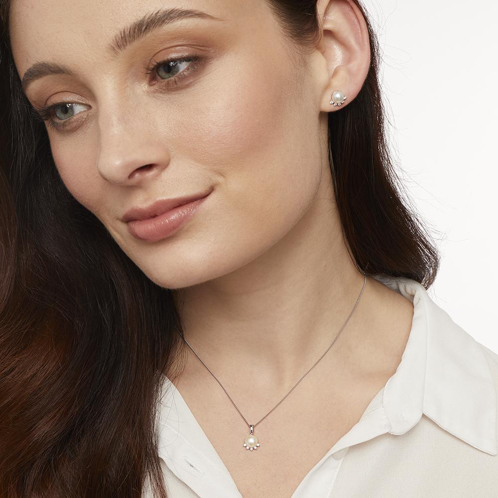 Sterling Silver And Pearl Five Stone Earrings