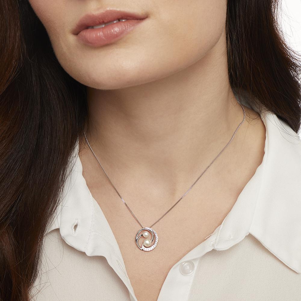 Double Pearl Swirl Silver Necklace