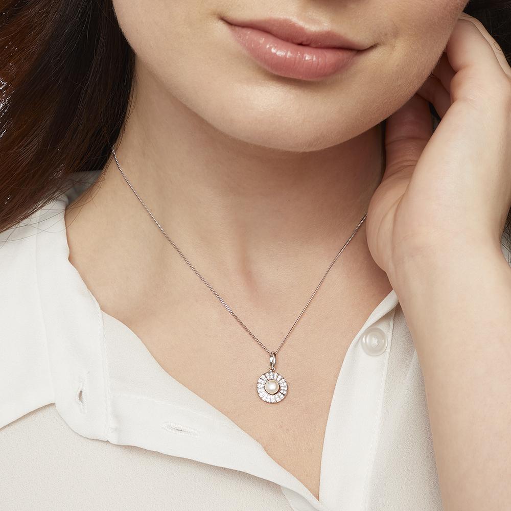 Sterling Silver Pearl Sunburst Necklace
