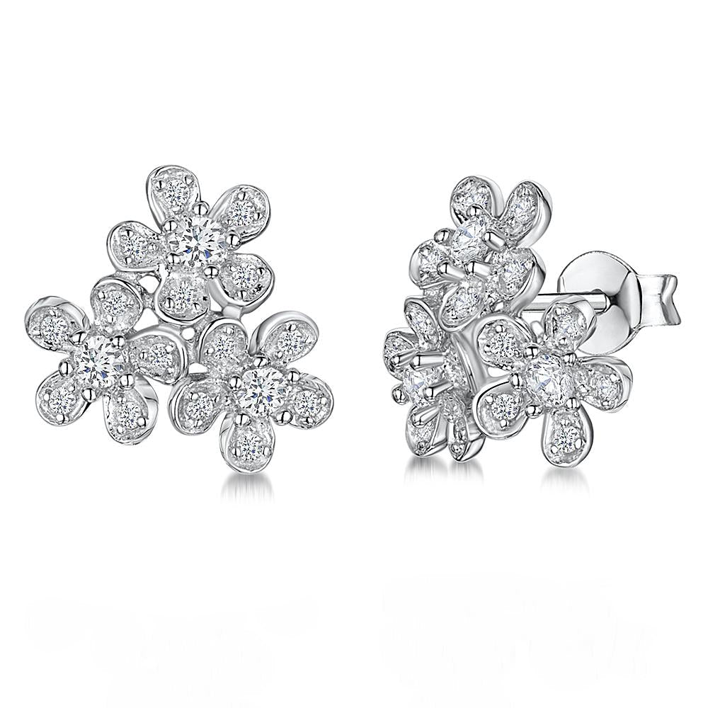Sterling Silver Zirconia Flower Cluster Earrings
