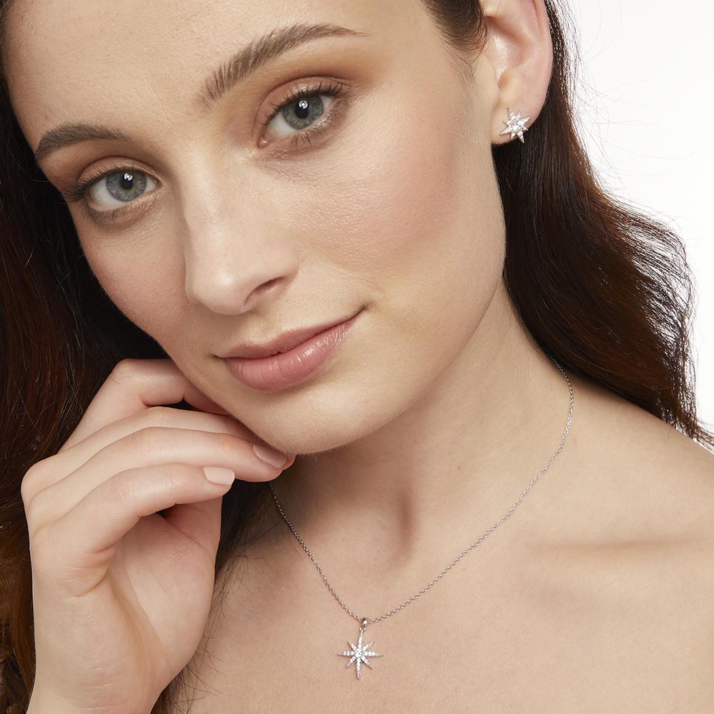 Sterling Silver Cubic Zirconia North Star Earrings
