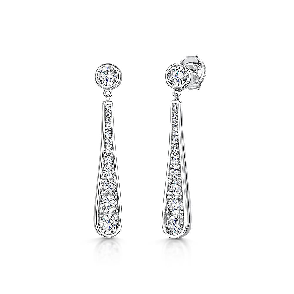 Sterling Silver Oval Drop Earrings With Graduated Round Zirconias