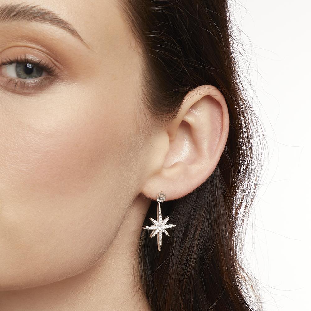 Sterling Silver Small North Star Drop Stud Earrings