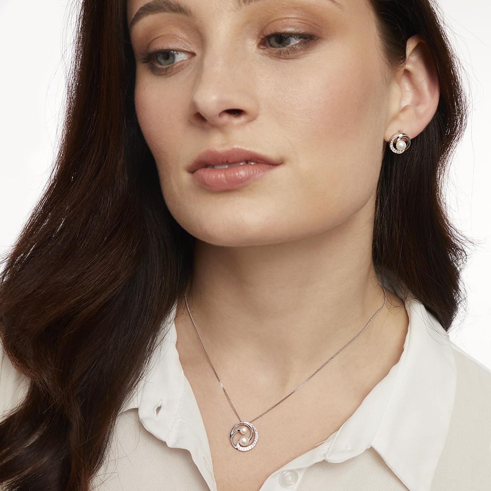 Sterling Silver Pearl Swirl Earrings With White Zirconia's