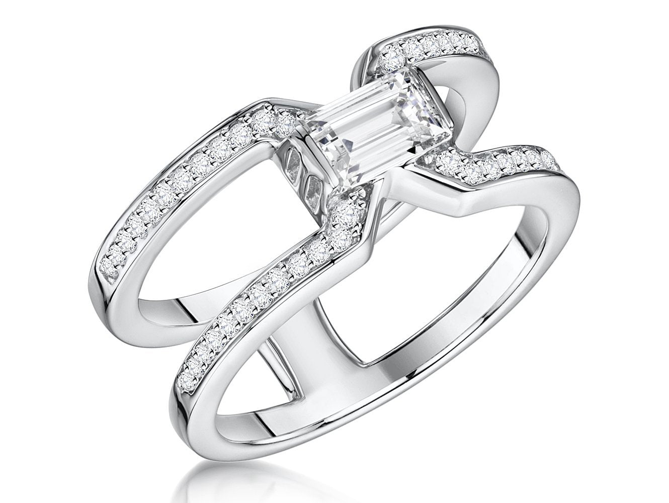 Sterling Silver Half Carat Emerald Cut Cubic Zirconia Ring