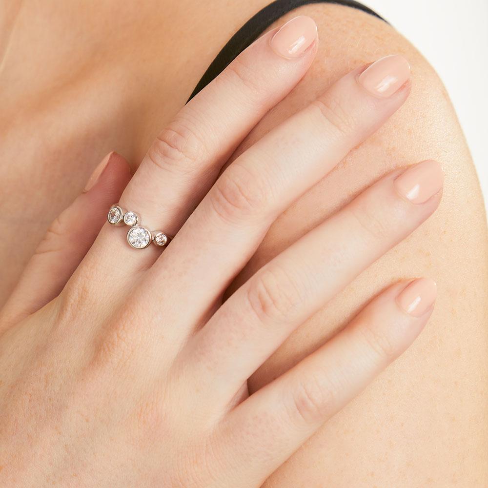 Sterling Silver Bubble Ring Set With 4 White Zirconia Stones