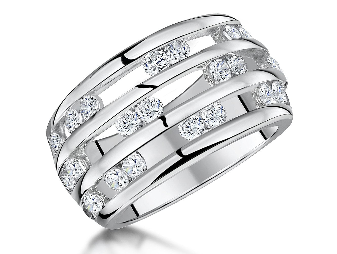 Sterling Silver Triple Band Tension Set Cubic Zirconia Ring