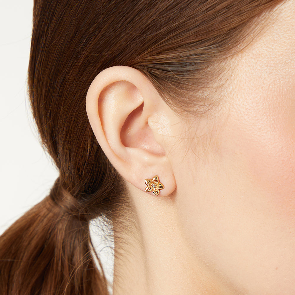 Yellow Gold & Diamond Flower Stud Earrings