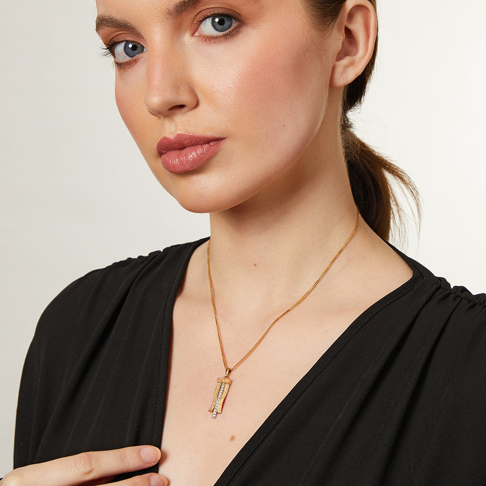 Yellow Gold Textured Pendant With Wavy Elements