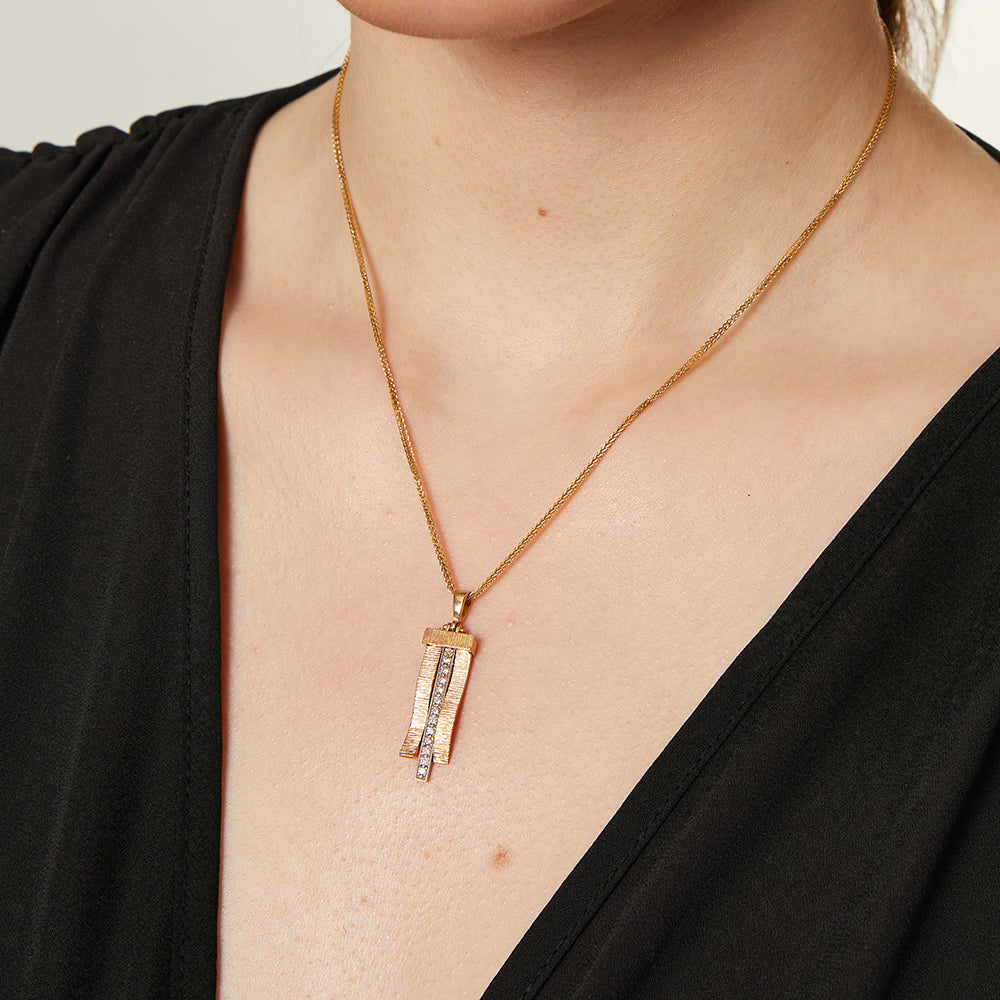Yellow Gold Textured Pendant With Wavy Elements
