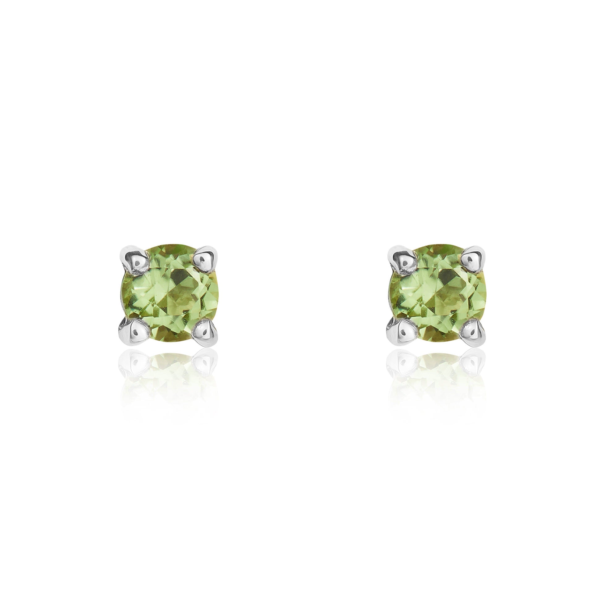9CT WG 3MM ROUND PERIDOT 4 CLAW STUD EARRINGS