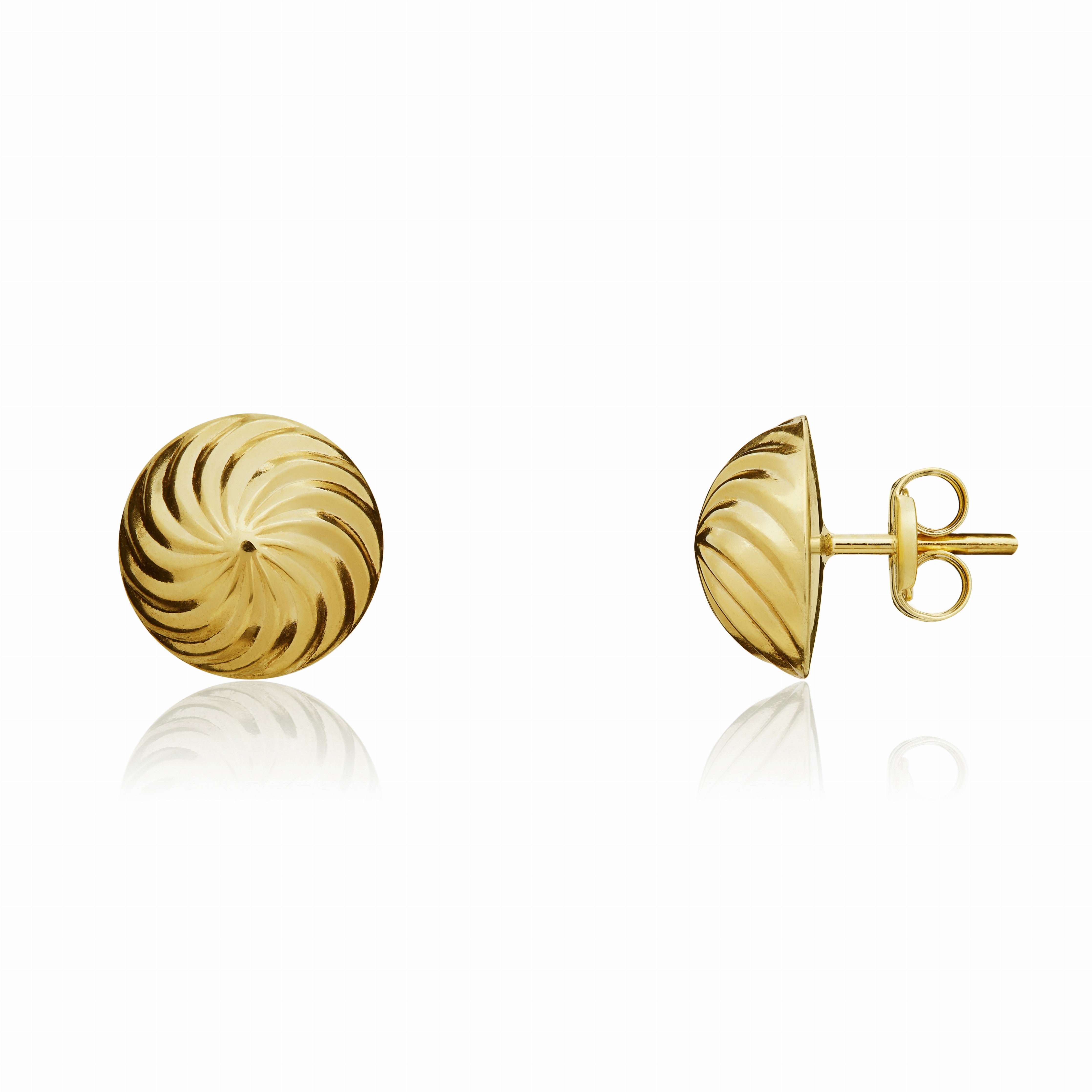 9CT YELLOW GOLD 6MM SWIRL DOME STUD EARRINGS