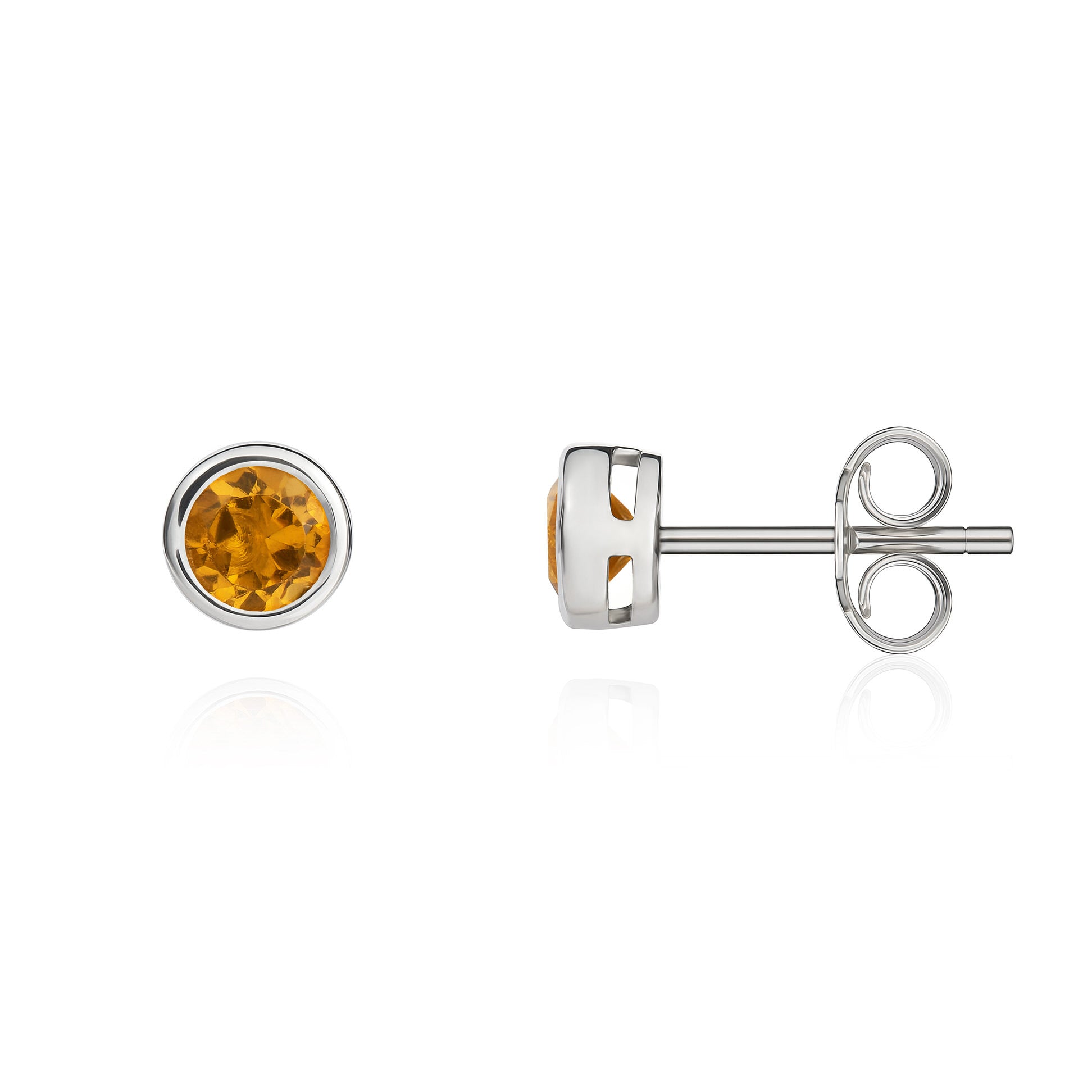 9CT WG 4MM ROUND CITRINE RUBOVER STUD EARRINGS