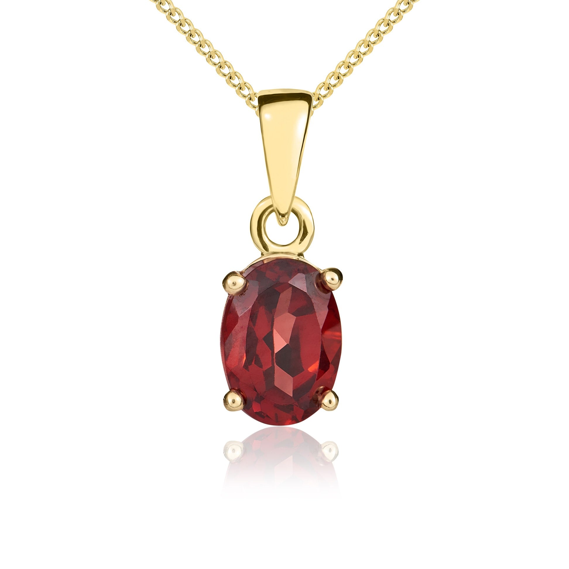 9CT YG 7X5MM OVAL GARNET CLAW SET PENDANT