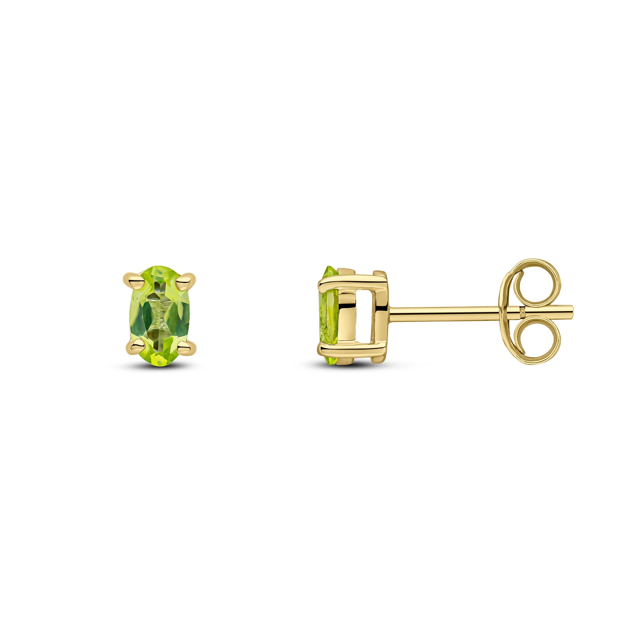 9CT YG 5X3 OVAL PERIDOT CLAW SET STUD EARRINGS