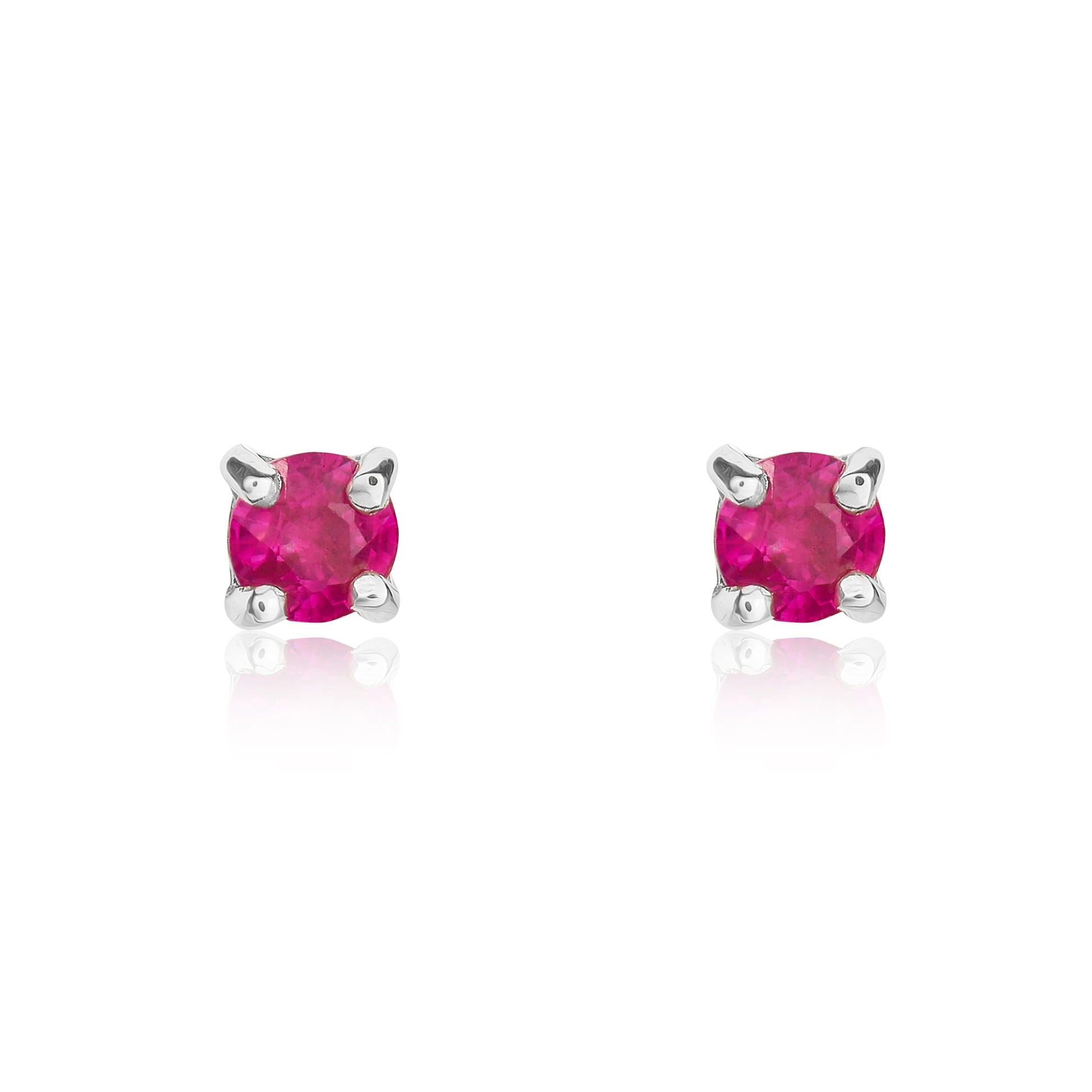 9CT WG 3MM ROUND RUBY 4 CLAW STUD EARRINGS