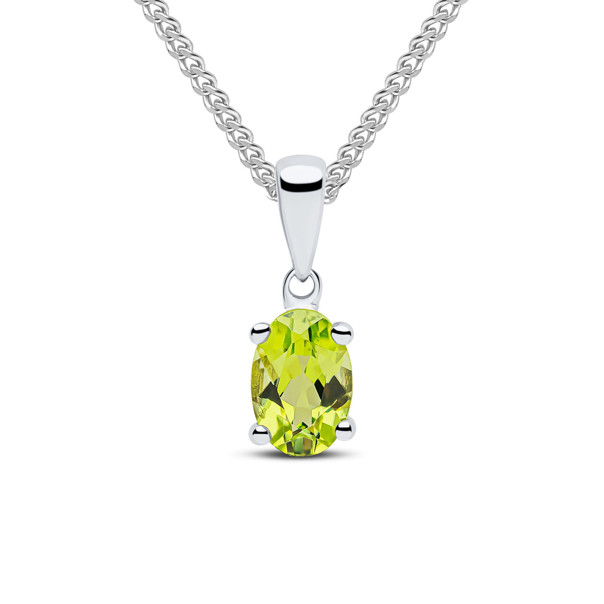 9CT WG 6X4 OVAL PERIDOT CLAW SET PENDANT